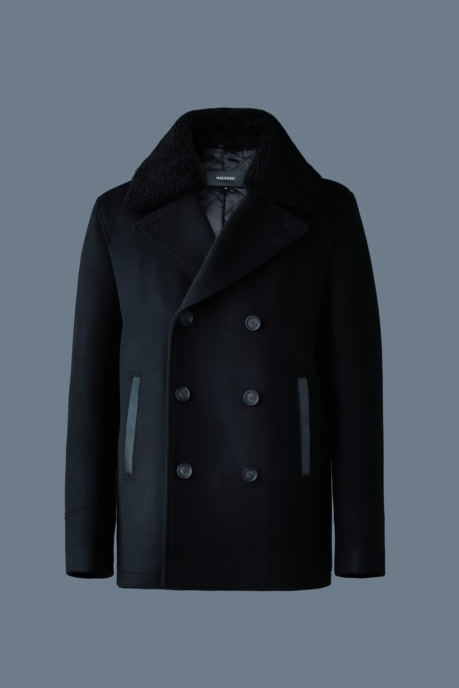 Mackage Cole Wool Double breasted Jacket With Shearling Collar