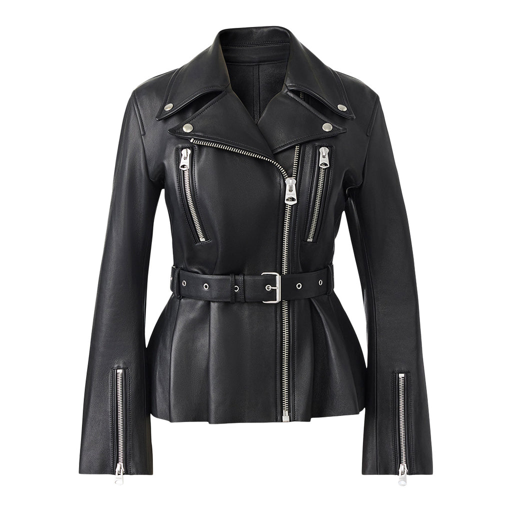 Abigail, Calfskin biker jacket with peplum for ladies | Mackage