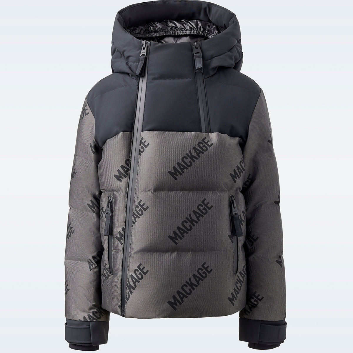 Leland, Down ski jacket with jacquard logo pattern throughout for